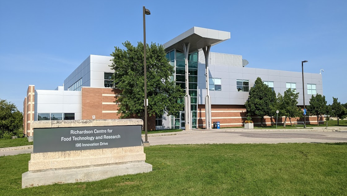 Photo of the entrance of the Richardson Centre for Food Technology and Research taken on a sunny day in the summer