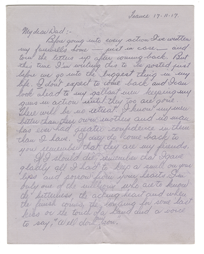 Lettre d'Alexander Waugh  son pre, France, 17 novembre 1917